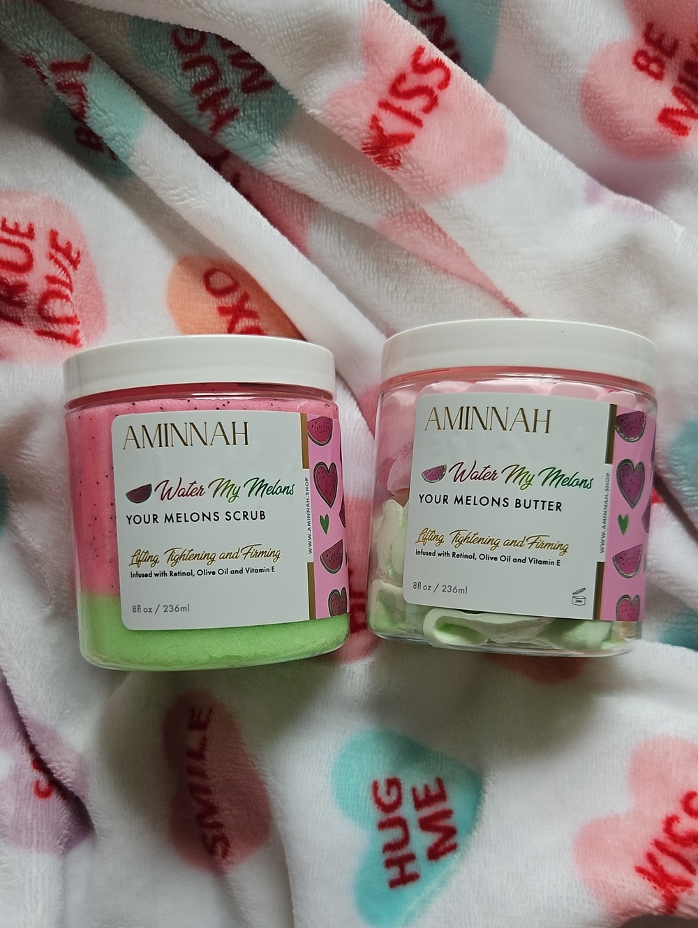 Aminnah Water My Melons Body Scrub & Butter Set — Pink and Green